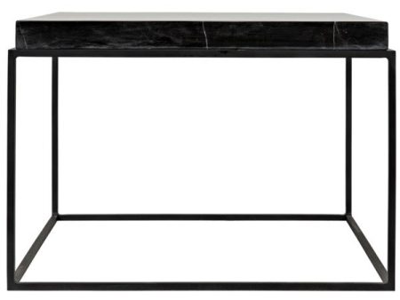 Lomax Coffee Table in Black Metal Finish w  Black Stone For Sale