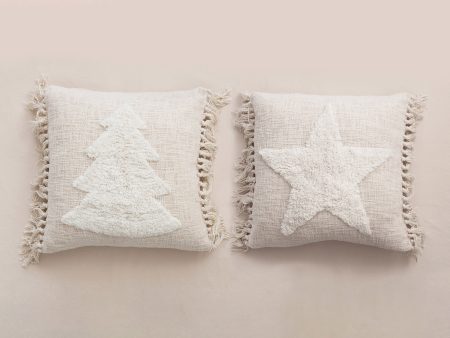 20  Square Cotton Blend Punch Hook Pillow with Tassels, Cream Color, 2 Styles Cheap