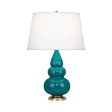 Small Triple Gourd Peacock Glazed Accent Table Lamp Cheap