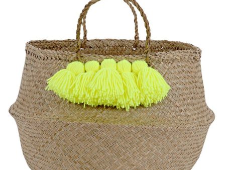 Neon Yellow Tassel Basket Online now